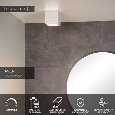 Lucide AVEN - Spot plafond Salle de bains - 1xGU10 - IP65 - Blanc